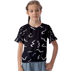 Scribbles Lines Drawing Picture Kids  Cuff Sleeve Scrunch Bottom Tee