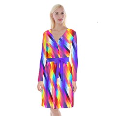 Abstract Background Colorful Pattern Long Sleeve Velvet Front Wrap Dress by Semog4