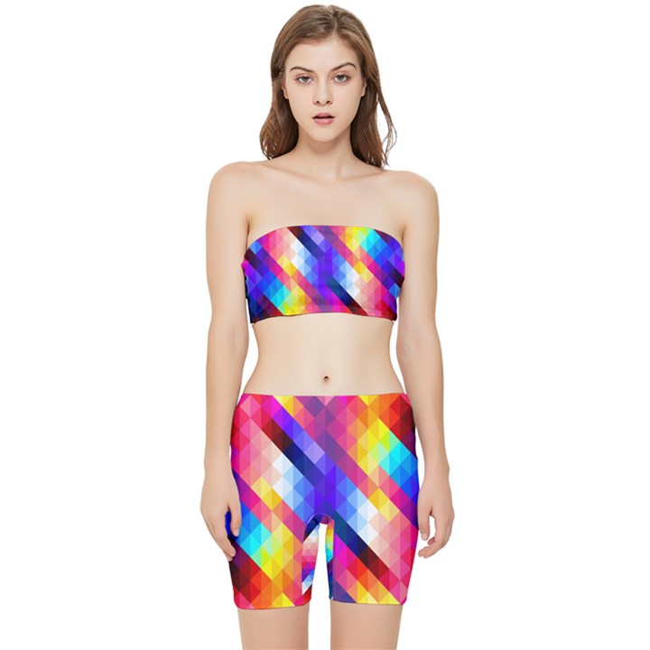 Abstract Background Colorful Pattern Stretch Shorts and Tube Top Set