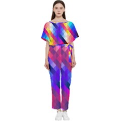 Abstract Background Colorful Pattern Batwing Lightweight Chiffon Jumpsuit by Semog4