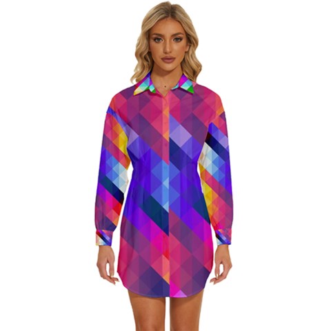 Abstract Background Colorful Pattern Womens Long Sleeve Shirt Dress by Semog4