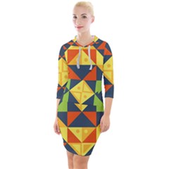 Background Geometric Color Quarter Sleeve Hood Bodycon Dress by Semog4