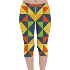 Background Geometric Color Velvet Capri Leggings  by Semog4