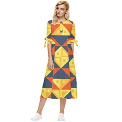 Background Geometric Color Bow Sleeve Chiffon Midi Dress by Semog4