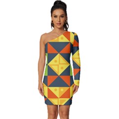 Background Geometric Color Long Sleeve One Shoulder Mini Dress by Semog4