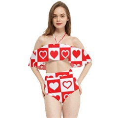 Background Card Checker Chequered Halter Flowy Bikini Set  by Semog4