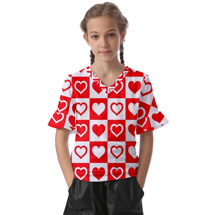 Background Card Checker Chequered Kids  V-Neck Horn Sleeve Blouse