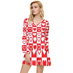 Background Card Checker Chequered Tiered Long Sleeve Mini Dress by Semog4