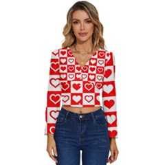 Background Card Checker Chequered Long Sleeve V-neck Top by Semog4