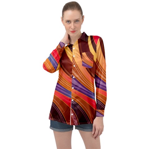 Abstract Colorful Background Wavy Long Sleeve Satin Shirt by Semog4