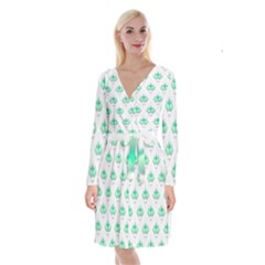 Plant Pattern Green Leaf Flora Long Sleeve Velvet Front Wrap Dress by Semog4