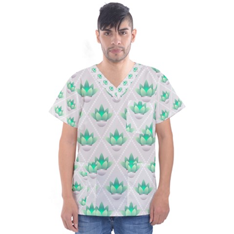 Plant Pattern Green Leaf Flora Men s V-neck Scrub Top by Semog4