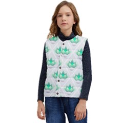 Plant Pattern Green Leaf Flora Kid s Short Button Up Puffer Vest	 by Semog4