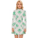 Plant Pattern Green Leaf Flora Long Sleeve Velour Longline Dress View1