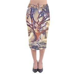 Tree Forest Woods Nature Landscape Velvet Midi Pencil Skirt by Semog4