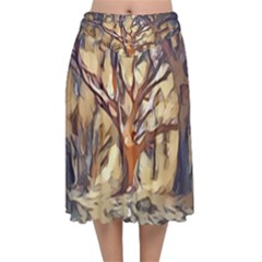 Tree Forest Woods Nature Landscape Velvet Flared Midi Skirt by Semog4