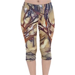 Tree Forest Woods Nature Landscape Velvet Capri Leggings  by Semog4