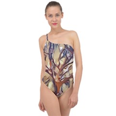 Tree Forest Woods Nature Landscape Classic One Shoulder Swimsuit by Semog4