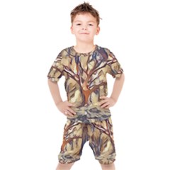 Tree Forest Woods Nature Landscape Kids  Tee And Shorts Set by Semog4