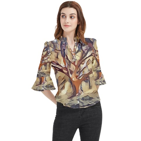 Tree Forest Woods Nature Landscape Loose Horn Sleeve Chiffon Blouse by Semog4