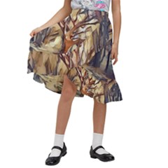 Tree Forest Woods Nature Landscape Kids  Ruffle Flared Wrap Midi Skirt