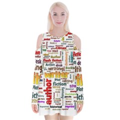 Writing Author Motivation Words Velvet Long Sleeve Shoulder Cutout Dress by Semog4