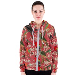 Vintage Tropical Birds Pattern In Pink Women s Zipper Hoodie