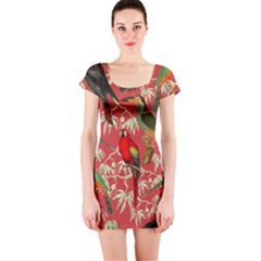 Vintage Tropical Birds Pattern In Pink Short Sleeve Bodycon Dress by CCBoutique