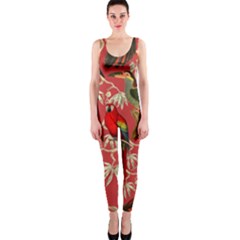 Vintage Tropical Birds Pattern In Pink One Piece Catsuit by CCBoutique