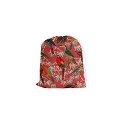 Vintage Tropical Birds Pattern In Pink Drawstring Pouch (xs)