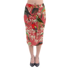 Vintage Tropical Birds Pattern In Pink Midi Pencil Skirt by CCBoutique