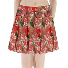 Vintage Tropical Birds Pattern In Pink Pleated Mini Skirt by CCBoutique