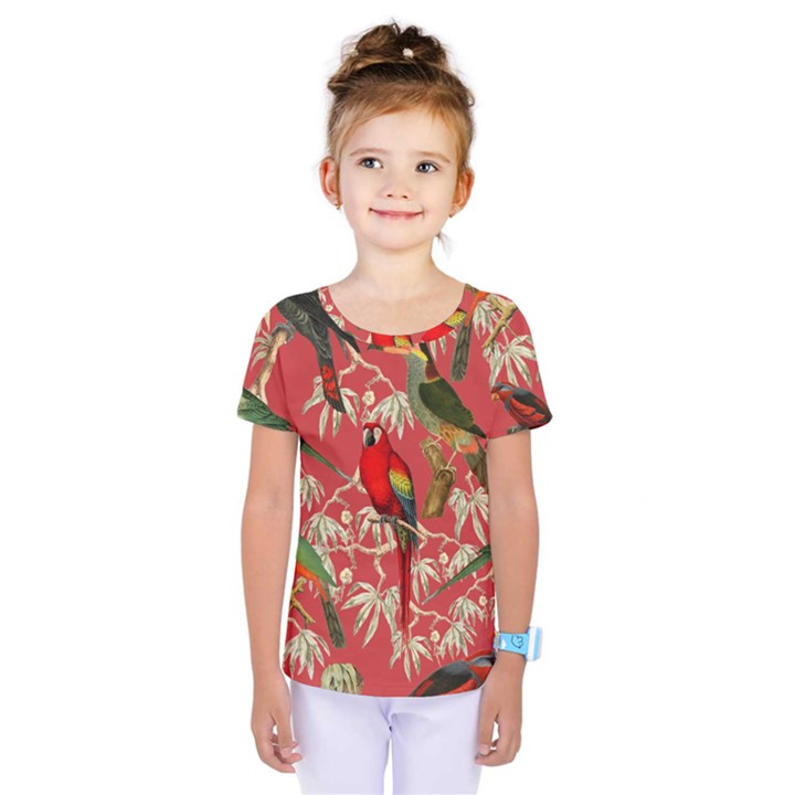 Vintage Tropical Birds Pattern in Pink Kids  One Piece Tee