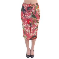 Vintage Tropical Birds Pattern In Pink Velvet Midi Pencil Skirt by CCBoutique