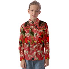 Vintage Tropical Birds Pattern In Pink Kids  Long Sleeve Shirt by CCBoutique