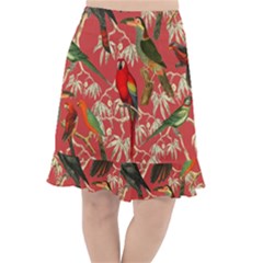 Vintage Tropical Birds Pattern In Pink Fishtail Chiffon Skirt by CCBoutique