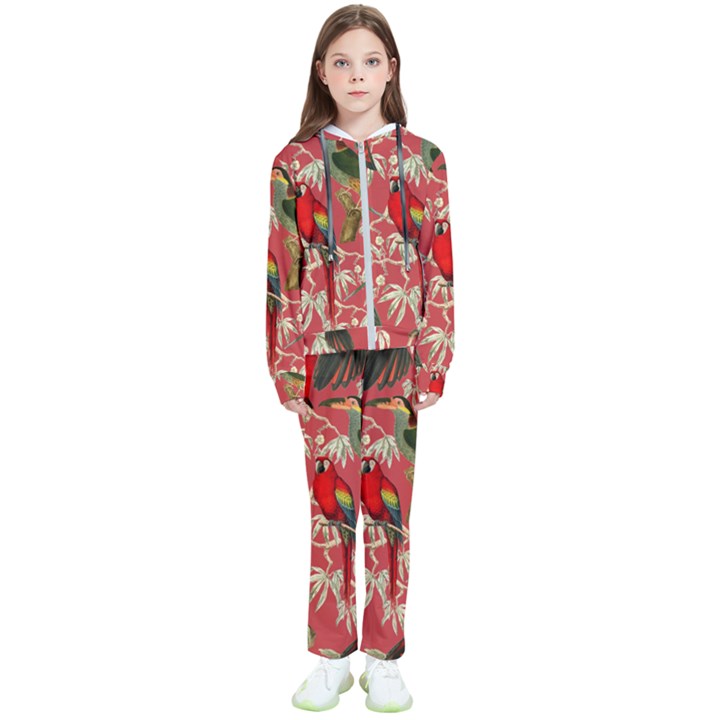 Vintage Tropical Birds Pattern in Pink Kids  Tracksuit