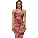 Vintage Tropical Birds Pattern in Pink Sleeveless Wide Square Neckline Ruched Bodycon Dress View1