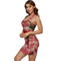 Vintage Tropical Birds Pattern in Pink Sleeveless Wide Square Neckline Ruched Bodycon Dress View2