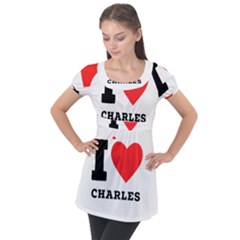 I Love Charles  Puff Sleeve Tunic Top by ilovewhateva