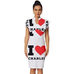 I Love Charles  Vintage Frill Sleeve V-neck Bodycon Dress