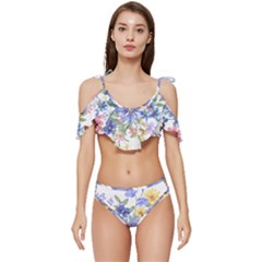 Flower Ruffle Edge Tie Up Bikini Set	 by zappwaits