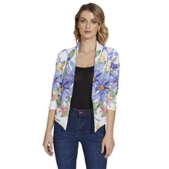 Flower Women s Draped Front 3/4 Sleeve Shawl Collar Jacket by zappwaits