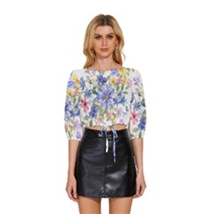 Flower Mid Sleeve Drawstring Hem Top by zappwaits