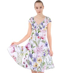 Bunch Of Flowers Cap Sleeve Front Wrap Midi Dress by zappwaits