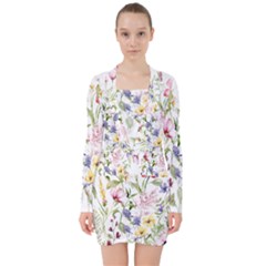 Bunch Of Flowers V-neck Bodycon Long Sleeve Dress by zappwaits