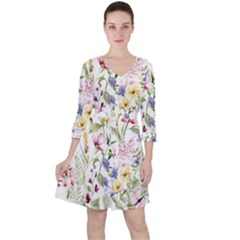 Bunch Of Flowers Quarter Sleeve Ruffle Waist Dress by zappwaits