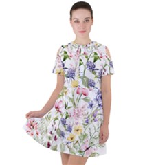 Bunch Of Flowers Short Sleeve Shoulder Cut Out Dress  by zappwaits