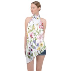 Bunch Of Flowers Halter Asymmetric Satin Top by zappwaits