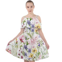 Bunch Of Flowers Cut Out Shoulders Chiffon Dress by zappwaits